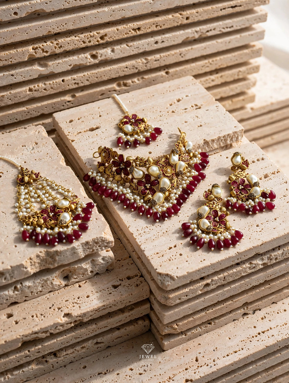 Kundan Bridal Choker Set with Maang Tikka, Jhumka Earrings & Passa – Antique Gold Finish