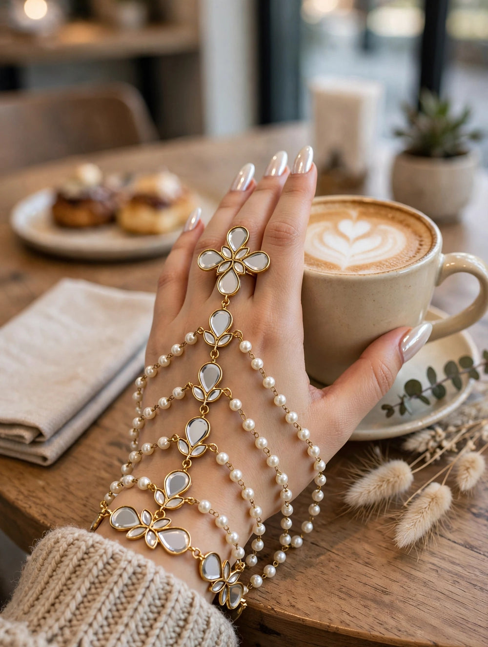 Noor-e-Aaina - Mirror Kundan Hathphool with Minimal Pearls | Jewel Galore