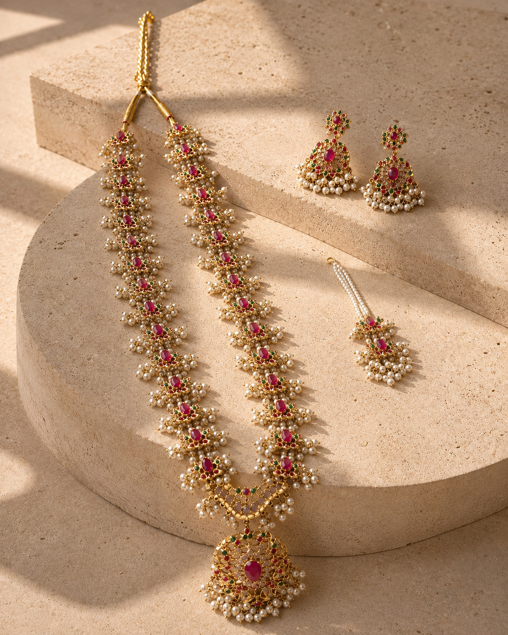 Kundan Meena Long Rani Haar Bridal Set