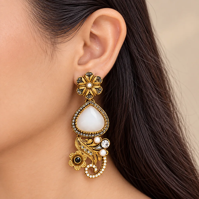 Shahzadi Antique Gold Floral Earrings