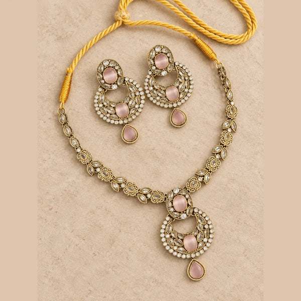 Antique Kundan Chandbali Necklace Set with Earrings