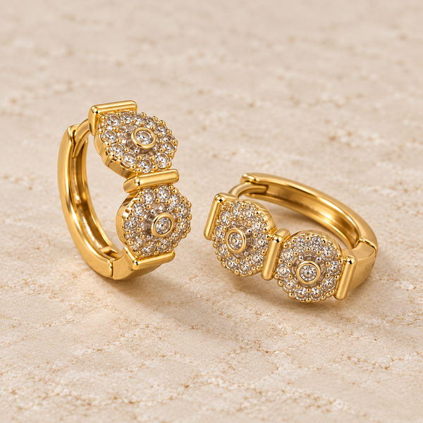 Twin Blossom Zircon Huggie Hoops – Gold