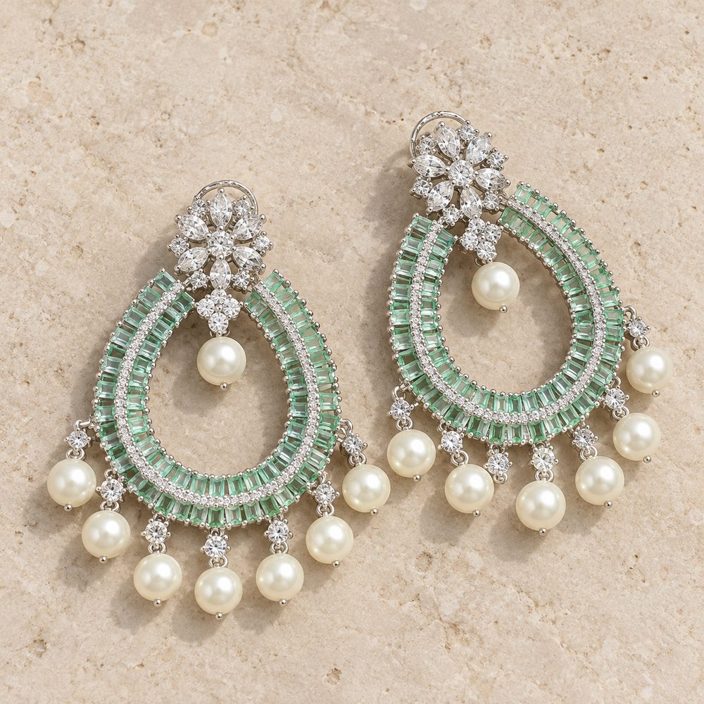 Noor Royal Blue Pearl Chandbali Earrings