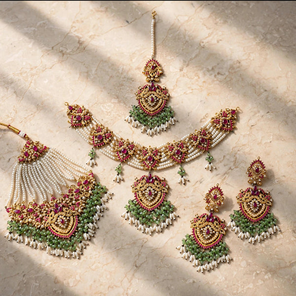 Bridal Jewellery Set with Necklace, Jhoomer, Maang Tikka & Earrings - Jewel Galore