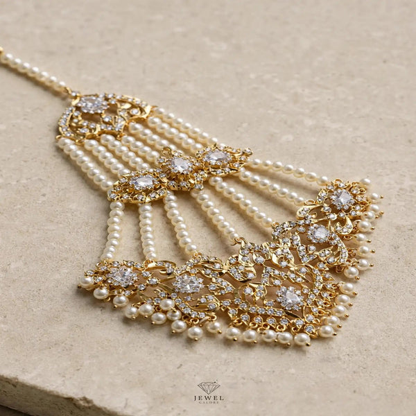 Kundan Jhoomar with Pearl Strands | Bridal Passa Hair Jewellery – Jewel Galore - Jewel Galore