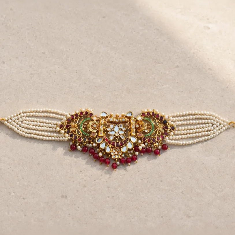 Rasam Heavy Kundan Choker Bridal Set with Ruby Stones – Gold Plated - Jewel Galore