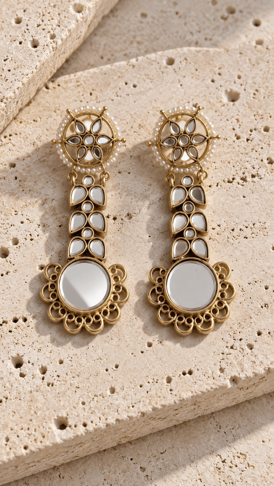 White Kundan Pearl Long Earrings - Jewel Galore