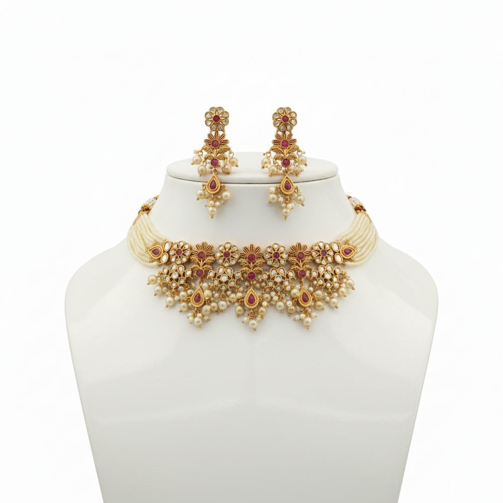 Regal Blossom Choker Set - Handcrafted Heritage Jewelry