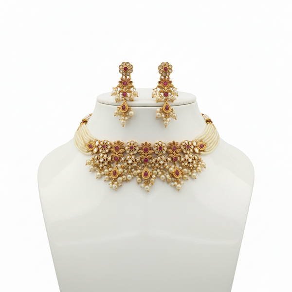 Regal Blossom Choker Set - Handcrafted Heritage Jewelry