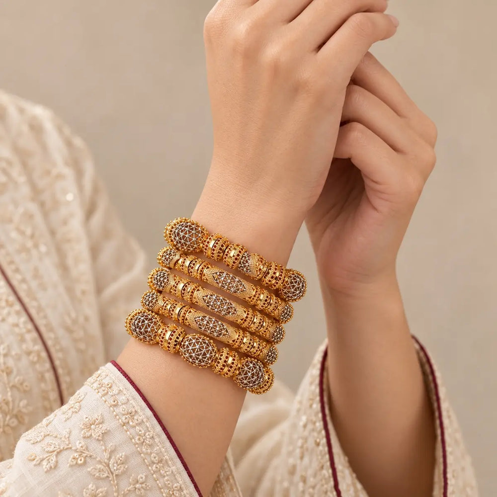 Zarqa – Gold Jaali Bangles Set (6 Piece)