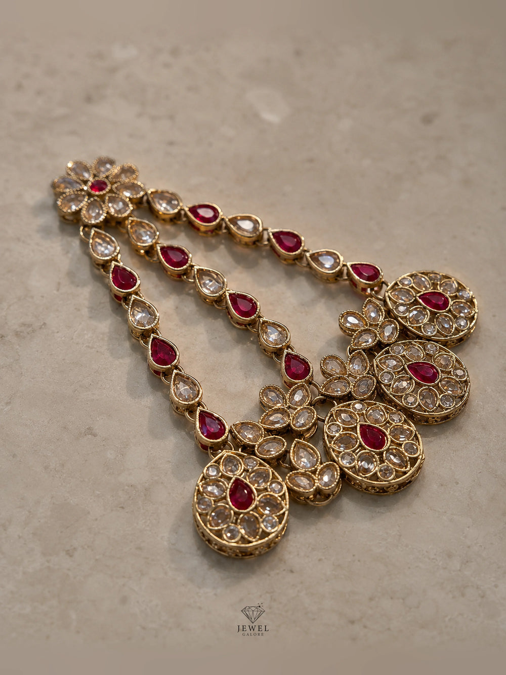 Kundan jhoomar with ruby stones - bridal passa hair jewellery Pakistan
