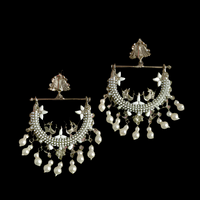 Traditional Peacock Motif Earrings with Pearl Drops