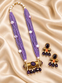 Cylinder Mala Set with Pearl Accents & Matching Earrings