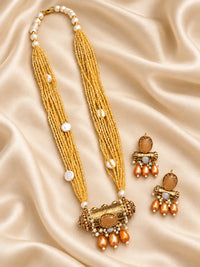Cylinder Mala Set with Pearl Accents & Matching Earrings
