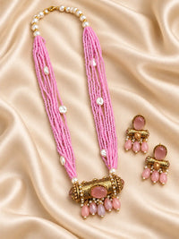 Cylinder Mala Set with Pearl Accents & Matching Earrings