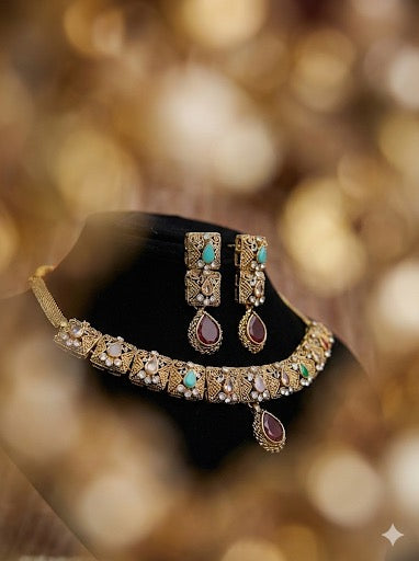 Royal Egyptian Choker Set – Antique Gold Plated with Semi-Precious Stones