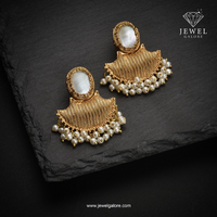Rumaisa Antique Gold Seep Stone Earrings Pakistan