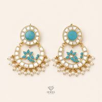 Malika Sparkle Feroza & Pearl Earrings | Artificial Jewellery Pakistan | Jewel Galore