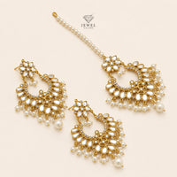 Antique Gold Chandbali Earrings & Maang Tikka Set | Kundan Bridal Jewellery Pakistan | Jewel Galore