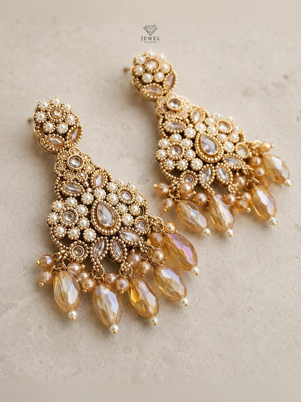 Pearl Kundan Gold Plated Bridal Earrings Pakistan - Jewel Galore