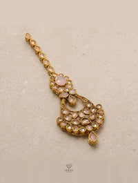 Kundan Maang Tikka - Ruby Red & Baby Pink | Gold Plated Bridal Tikka - Jewel Galore