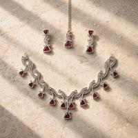 Ruby Red American Diamond Necklace Set | Jewel Galore
