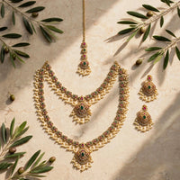 Double Layer Antique Gold Necklace Set | Jewel Galore