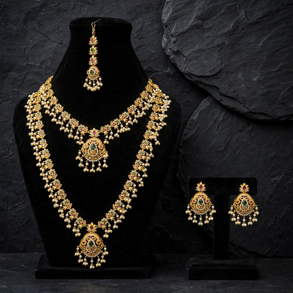 Double Layer Antique Gold Necklace Set | Jewel Galore
