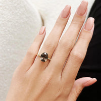 Oval Smoky Stone Gold Ring with Pave Band | Jewel Galore