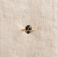 Oval Smoky Stone Gold Ring with Pave Band | Jewel Galore