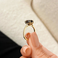 Oval Smoky Stone Gold Ring with Pave Band | Jewel Galore