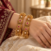 Royal Ruby Pearl Antique Gold Kangan Pair