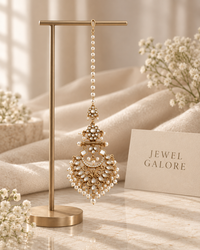 Kundan Pearl Earrings & Maang Tikka Set – Antique Gold Floral