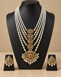 Navratna Pearl Necklace Set with Earrings – Multicolor Rajwadi