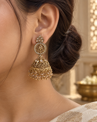 Antique Gold Kundan Choker Set with Jhumka Earrings & Tikka