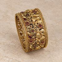 Antique Gold Floral Bird Motif Wide Bangle – Ruby Stone Kada