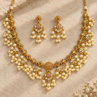 Antique Kundan Pearl Necklace Set with Matching Earrings