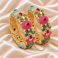 Hira – Antique Gold Kundan Jaali Bangles with Ruby & Emerald Floral Work