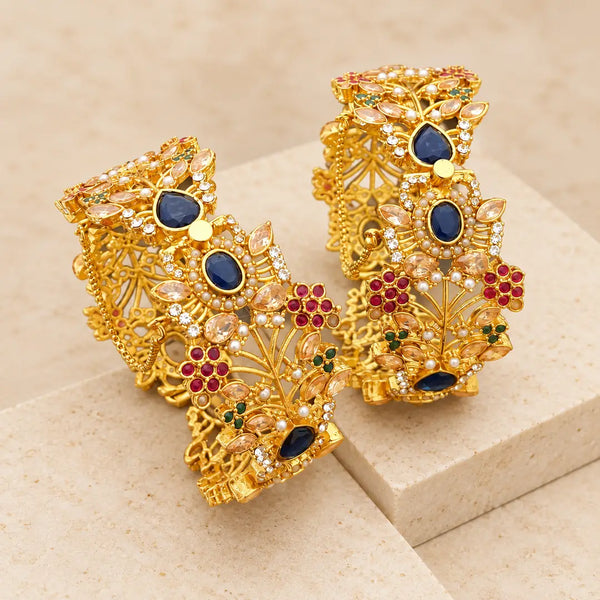 Gulnaar Bridal Kara Pair – Emerald Green & Ruby Rajwadi Kangan