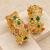 Gulnaar Bridal Kara Pair – Emerald Green & Ruby Rajwadi Kangan