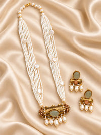 Cylinder Mala Set with Pearl Accents & Matching Earrings
