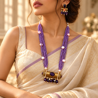 Cylinder Mala Set with Pearl Accents & Matching Earrings