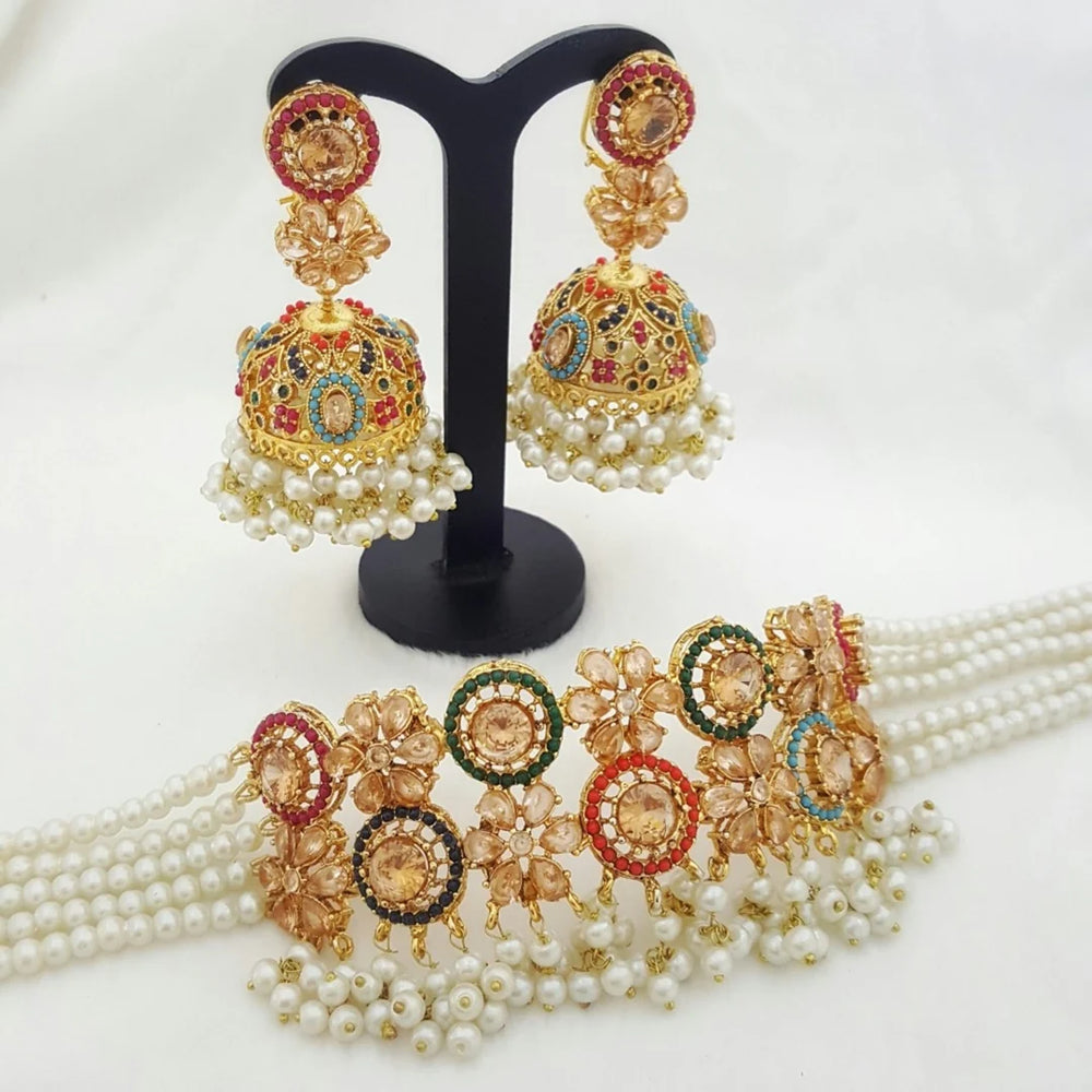 Satrangi Pearl Choker Set with Jhumka Earrings