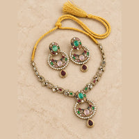Antique Kundan Chandbali Necklace Set with Earrings