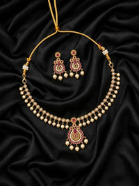 Gulnaar Ruby & Pearl Drop Necklace Set with Earrings