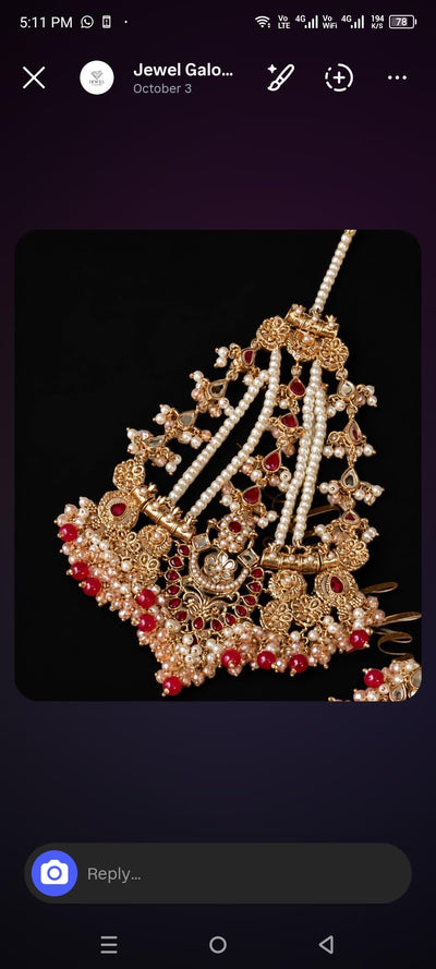 Kundan Pearl Jhoomar with Ruby Stones – Gold Plated Bridal Passa