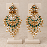 Green Pearl Cluster Chandbali Earrings - Jewel Galore