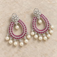 Noor Royal Blue Pearl Chandbali Earrings