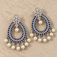 Noor Royal Blue Pearl Chandbali Earrings