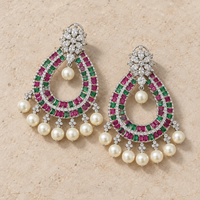 Noor Royal Blue Pearl Chandbali Earrings